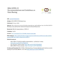 RDA COVID-19 Recommendations and Guidelines on Data Sharing