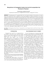 Biosynthesis of Conjugated Linoleic Acid and Its Incorporation Into Ruminant's Products**