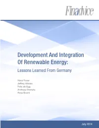 Development and Integration of Renewable Energy: Lessons Learned from Germany