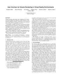 User Interface for Volume Rendering in Virtual Reality Environments