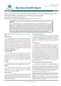 Effect of Feed on the Growth and Survival of Long Eyed Swimming