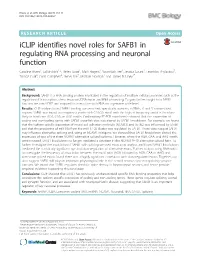 Iclip Identifies Novel Roles for SAFB1 in Regulating RNA Processing and Neuronal Function