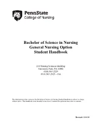 Bachelor of Science in Nursing General Nursing Option Student Handbook