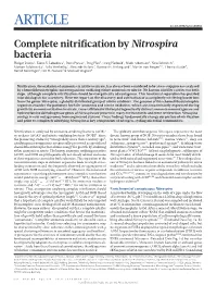 Complete Nitrification by Nitrospira Bacteria Holger Daims1, Elena V