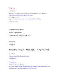 First Meeting of Monday, 13 April 2015