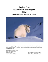 Region One Mountain Goat Report 2016 Montana Fish, Wildlife & Parks