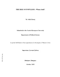 THE RISE of POPULISM – Whose Fault?