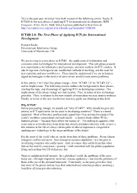 ICT4D 2.0: the Next Phase of Applying Icts for International Development