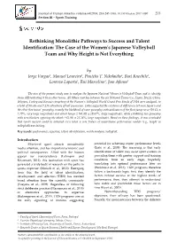 Rethinking Monolithic Pathways to Success and Talent Identification: the Case of the Women's Japanese Volleyball Team and Why Height Is Not Everything