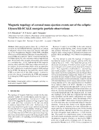 Magnetic Topology of Coronal Mass Ejection Events out of the Ecliptic: Ulysses/HI-SCALE Energetic Particle Observations