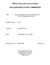 Transcript of Second Meeting on Draft Interpretive Rule for VLLW Disposal Activities, July 1, 2020, Pages 1-91