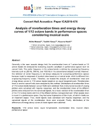 Analysis of Reverberation Times and Energy Decay Curves of 1/12 Octave Bands in Performance Spaces Considering Musical Scale