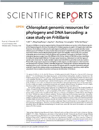 Chloroplast Genomic Resources for Phylogeny and DNA Barcoding