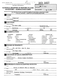 Data Sheet National Park Service National Register of Historic Places Inventory - Nomination Form