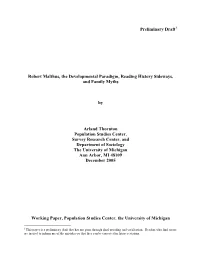 Robert Malthus, the Developmental Paradigm, Reading History Sideways, and Family Myths