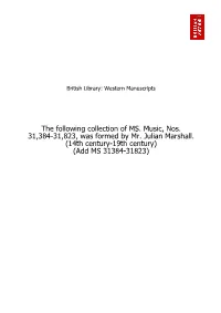 (14Th Century-19Th Century) (Add MS 31384-31823) Table of Contents
