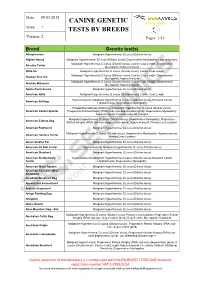 Canine Genetic Tests by Breeds