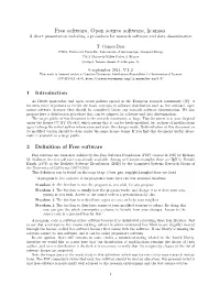Free Software, Open Source Software, Licenses. a Short Presentation Including a Procedure for Research Software and Data Dissemination