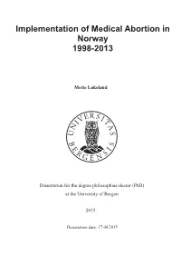 Implementation of Medical Abortion in Norway 1998-2013