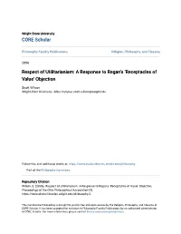 Respect of Utilitarianism: a Response to Regan's 'Receptacles of Value' Objection