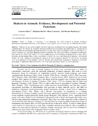 Dialects in Animals: Evidence, Development and Potential Functions