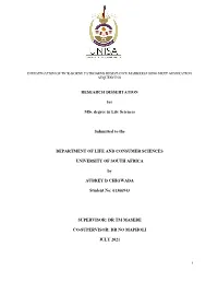 I RESEARCH DISSERTATION for Msc Degree in Life Sciences Submitted