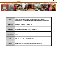 Open Access Repositories in the Asia-Oceania Region: Title Experiences and Guidelines from Three Academic Institutions