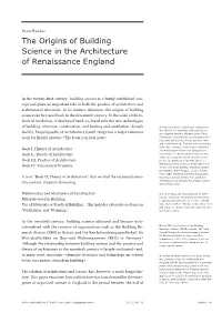 The Origins of Building Science in the Architecture of Renaissance England