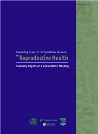 Expanding Capacity for Operations Research in Reproductive Health: Summary Report of a Consultative Meeting