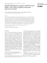 Serotonin Transporter Occupancy with Tcas and Ssris: a PET Study in Patients with Major Depressive Disorder