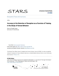Accuracy in the Detection of Deception As a Function of Training in the Study of Human Behavior