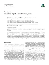 Case Report Talon Cusp Type I: Restorative Management