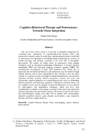 Cognitive-Behavioral Therapy and Neuroscience: Towards Closer Integration