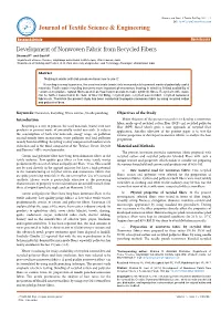 Development of Nonwoven Fabric from Recycled Fibers