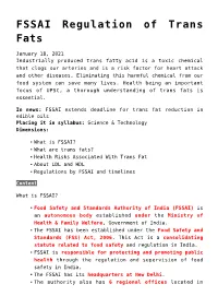 FSSAI Regulation of Trans Fats