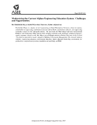 Modernizing the Current Afghan Engineering Education System: Challenges and Opportunities