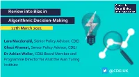 Review Into Bias in Algorithmic Decision-Making 12Th March 2021