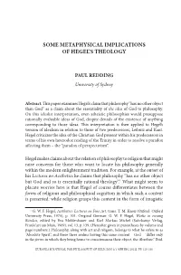 Some Metaphysical Implications of Hegel's