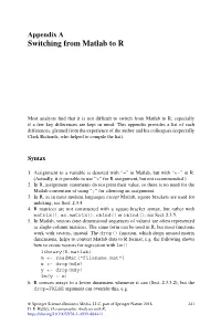 Switching from Matlab to R