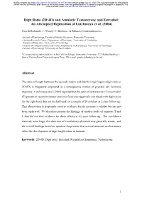 Digit Ratio (2D:4D) and Amniotic Testosterone and Estradiol: an Attempted Replication of Lutchmaya Et Al