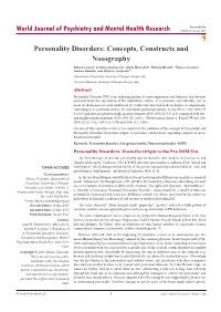Personality Disorders: Concepts, Constructs and Nosography