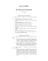 Rajya Sabha —— Revised List of Business