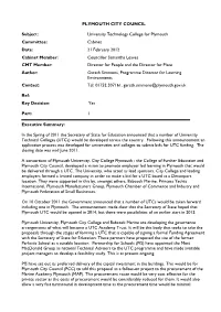 University Technology College for Plymouth Committee: Cabinet Date