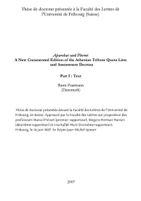 Aparchai and Phoroi: a New Commented Edition of the Athenian