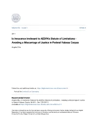 Is Innocence Irrelevant to AEDPA's Statute of Limitations - Avoiding a Miscarriage of Justice in Federal Habeas Corpus