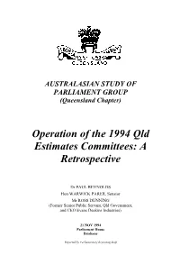 Operation of the 1994 Qld Estimates Committees: a Retrospective