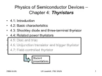 Physics of Semiconductor Devices – Chapter 4: Thyristors