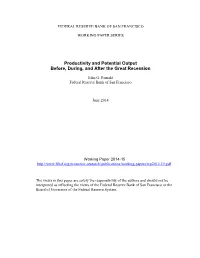 Productivity and Potential Output Before, During, and After the Great Recession