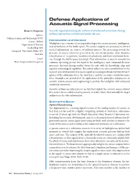 Defense Applications of Acoustic Signal Processing