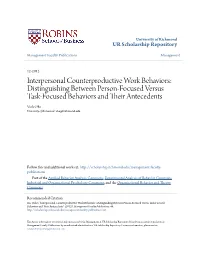 Interpersonal Counterproductive Work Behaviors